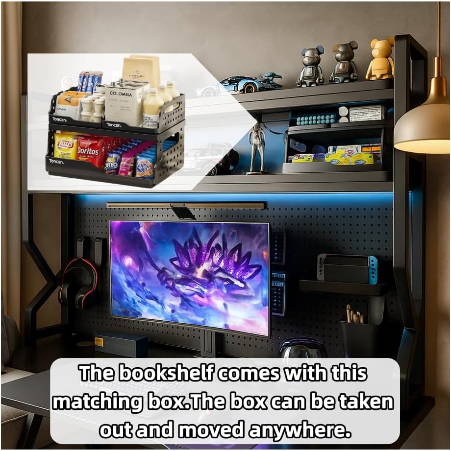 Desktop Bookshelf, Multi-Size pegboard Storage Organizer Rack, Dorm Desk Shelf, Desk Hutch, Desk top Storage Rack, Student Desktop Storage,Desk Shelves for top of des(Black, 29.5" Lx9.9 Wx39 H) - Image 3