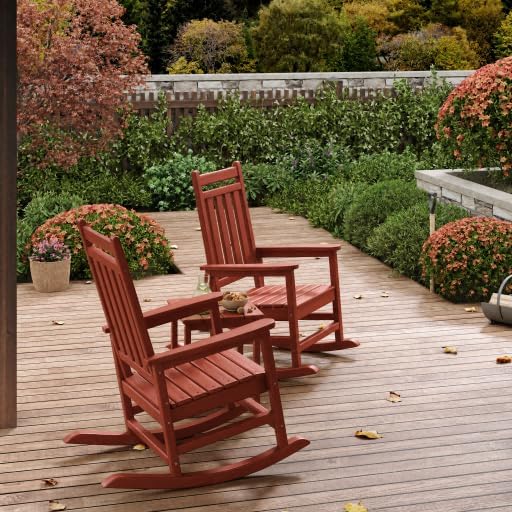 HDPE Rocking Chair Outdoor Set of 2 with Side Table, High Back Rocker - Image 7
