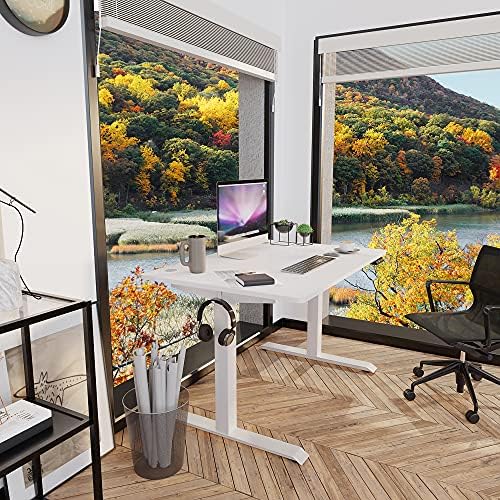 Shintenchi Electric Standing Desk, 48 x 24 Inch Height Adjustable Sit Stand Desk Morder Home Office Stand Up Desk Computer Work Station with Splice Board, (White Frame + White Top) - Image 2