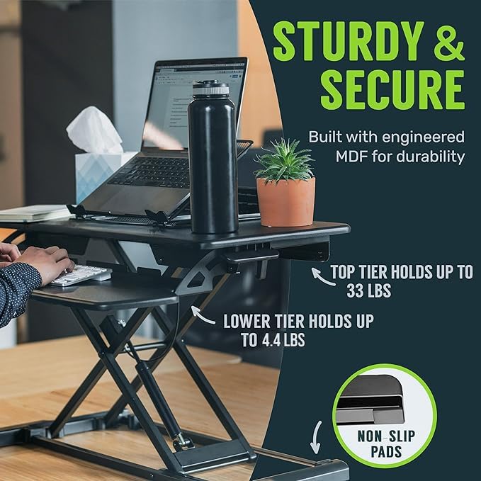 TechOrbits Standing Desk Converter - 42 Inch Adjustable Sit to Stand Up Desk Workstation, MDF Wood, Ergonomic Desk Riser with Keyboard Tray, Desktop Riser for Home Office Computer Laptop, Black 42" - Image 5