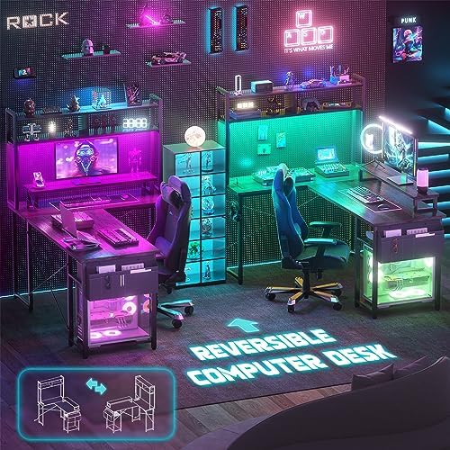 Aheaplus Small L Shaped Desk Gaming Desk with LED Lights & Power Outlets - Image 6