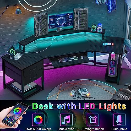 SEDETA 79" Gaming Desk with Fabric Drawers Storage, LED Light & Power Strip - Image 3