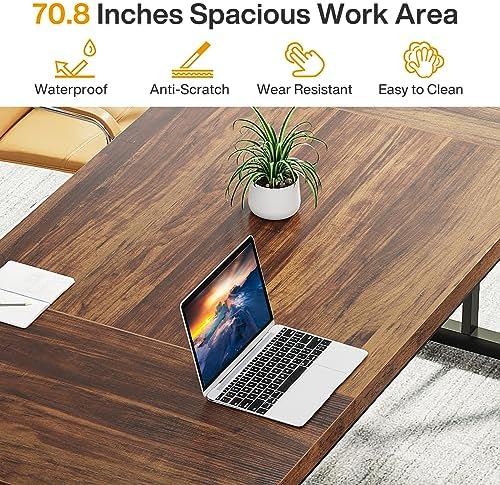 Tribesigns 70.8-Inch Executive Desk, Large Computer Office Desk Workstation, Modern Simple Style Laptop Desk Study Writing Table Business Furniture for Home Office (Brown/Black, 70.8 Inch) - Image 5
