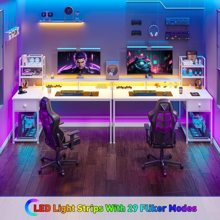 EnHomee 44" Small White Gaming Desk with Hutch & Shelves for Teen Gamer - Image 6