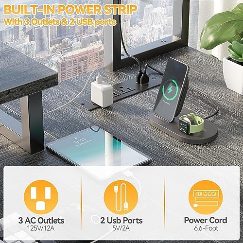 Aheaplus Small L Shaped Desk Gaming Desk with LED Lights & Power Outlets - Image 4