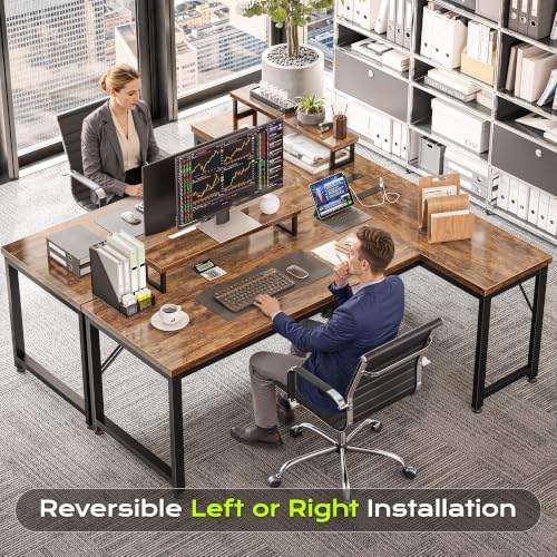 PRAISUN 53" L Shaped Computer Desk, Outlets, Monitor Stand, Rustic Brown - Image 6