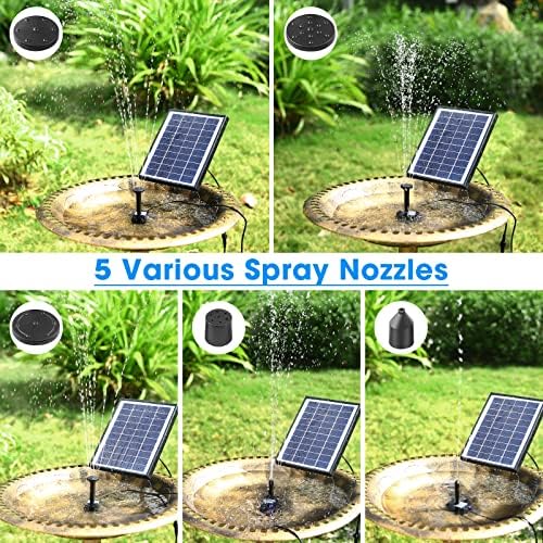 POPOSOAP Solar Bird Bath Fountain Pump, 6W Outdoor Solar Water Fountain Pump for Bird Bath with 4ft Tubing & 5 Nozzles, DIY Solar Powered Water Pump for Garden, Ponds, Pool and Fish Tank - Image 4
