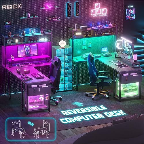 Aheaplus Small L Shaped Desk Gaming Desk with LED Lights & Power Outlets - Image 6