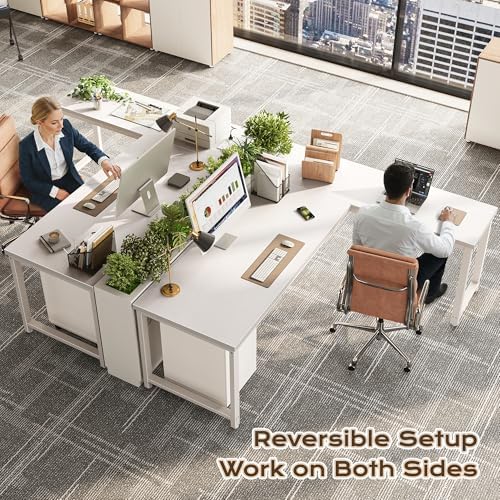 Huuger 63 Inch L Shaped Desk with Power Outlets & 0.95 Inch Thicker Desktop - Image 2