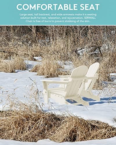 SERWALL Folding Adirondack Chair with Cup Holder Set of 6 for Garden -White - Image 3