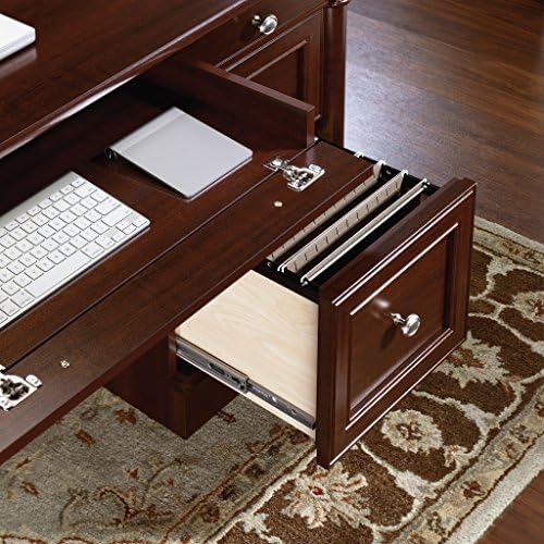 Sauder Palladia Office Desk with Drawers, Executive Desk with File Cabinet Storage, Cable Management, Keyboard Tray, in Select Cherry Finish - Image 5