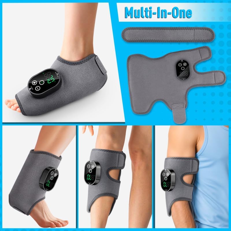 2 Pack Cordless Ankle Heating Pad with Massage, Rechargeable Heated Ankle Wrap with 6 Heat Levels & 3 Vibration Modes, Foot Massager for Ankle, Foot & Elbow, Portable Foot Warmer Brace Grey - Image 3