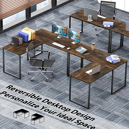 SHW Mission 48 x 48 L-Shape Home Office Computer Desk, Rustic Brown - Image 2