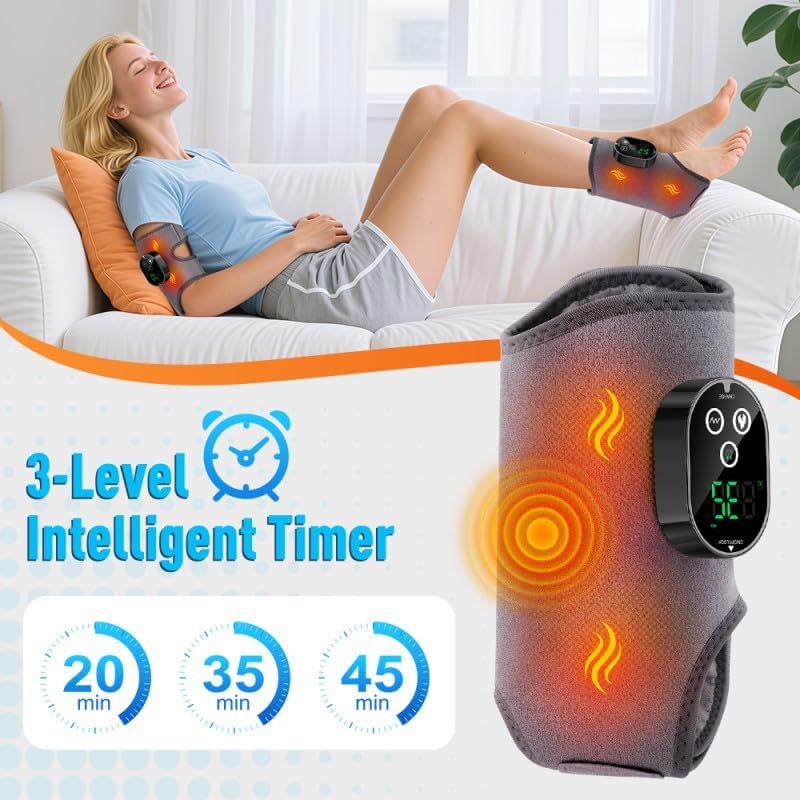 2 Pack Cordless Ankle Heating Pad with Massage, Rechargeable Heated Ankle Wrap with 6 Heat Levels & 3 Vibration Modes, Foot Massager for Ankle, Foot & Elbow, Portable Foot Warmer Brace Grey - Image 5