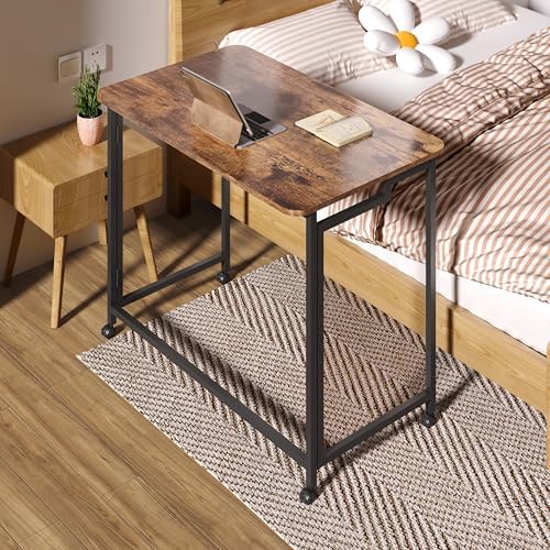 4NM 27.5" Mobile Small Rolling Computer Desk, Folding Laptop Cart Table with Wheels, Portable Office Desk for Small Space Couch Bed - Rustic Brown and Black - Image 2