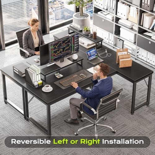 PRAISUN 53" L Shaped Computer Desk, Power Outlets, Monitor Stand, Black - Image 6