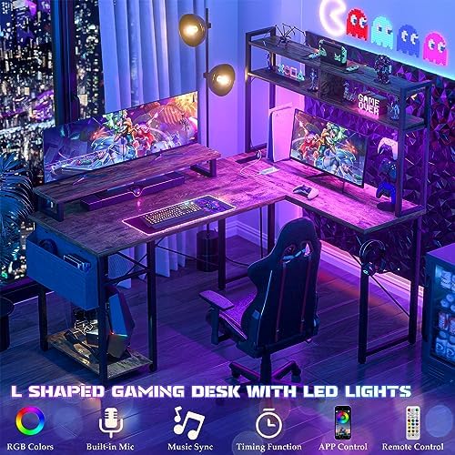 Aheaplus Small L Shaped Desk Gaming Desk with LED Lights & Power Outlets - Image 3