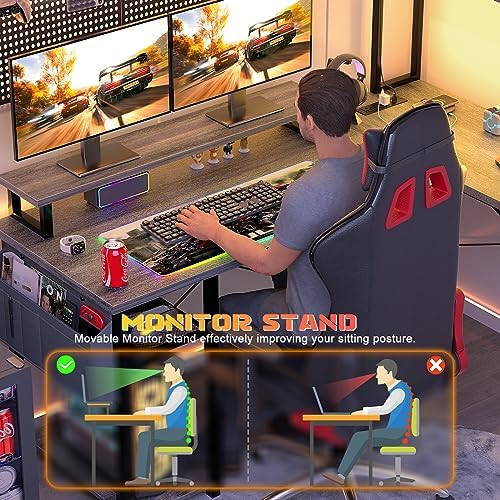 Aheaplus Small L Shaped Desk Gaming Desk with LED Lights & Power Outlets - Image 5