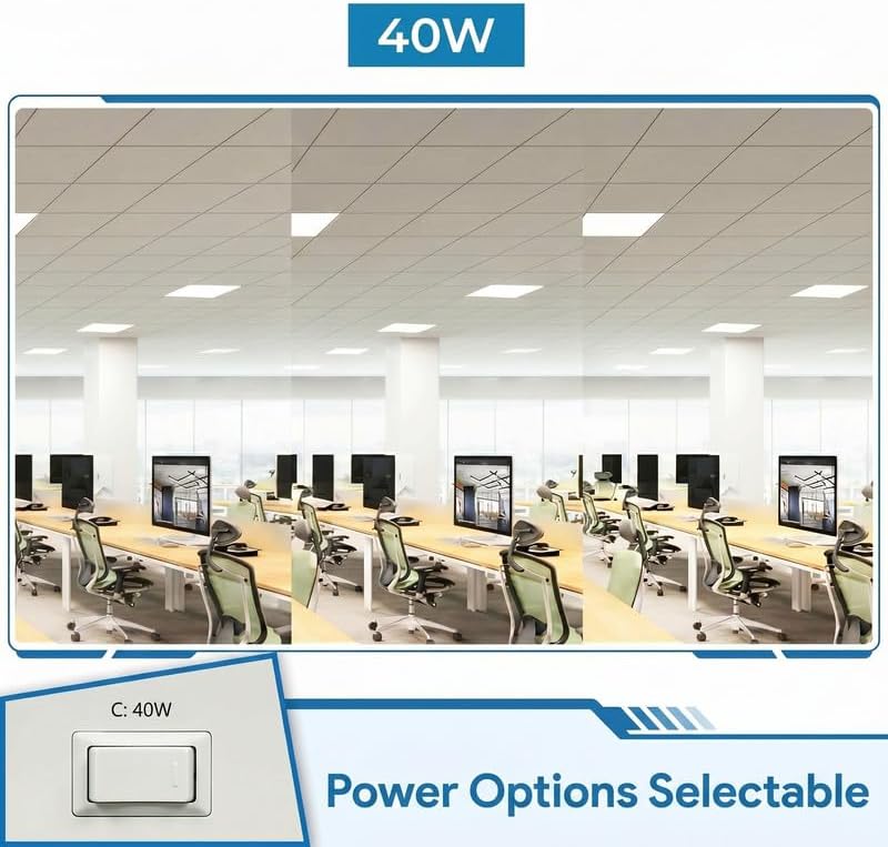 2x2 LED Flat Panel Light with Emergency Battery Backup, 40W 3000K/4000K/5000K, 0-10V Dimmable, 5200 Lumens, Backlit Drop Ceiling Panel, 100-277V, UL DLC Listed, Built-in Backup – 1 Pack - Image 6