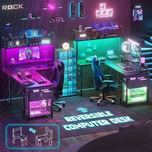 Aheaplus Small L Shaped Desk Gaming Desk with LED Lights & Power Outlets - Image 6