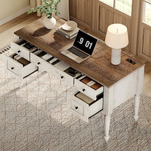 WAMPAT Vintage Writing Desk with Drawer & Cabinet, Farmhouse Executive Desk - Image 4