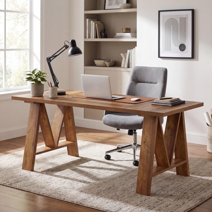 Tribesigns 63" Farmhouse Executive Desk with Sturdy Legs, Brown by Tribesigns