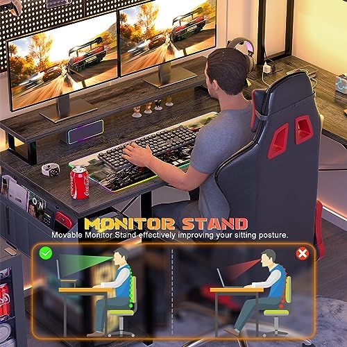 Aheaplus Small L Shaped Desk Gaming Desk with LED Lights & Power Outlets - Image 5