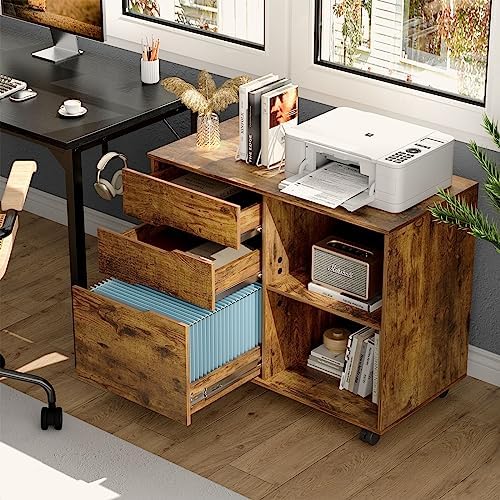 OLIXIS 3 Drawer Lateral File Cabinet, Rolling Printer Stand with Storage - Image 2