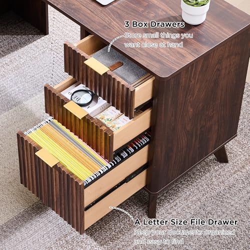 T4TREAM 60" Modern Fluted Executive Desk with Drawers, Dark Walnut - Image 6
