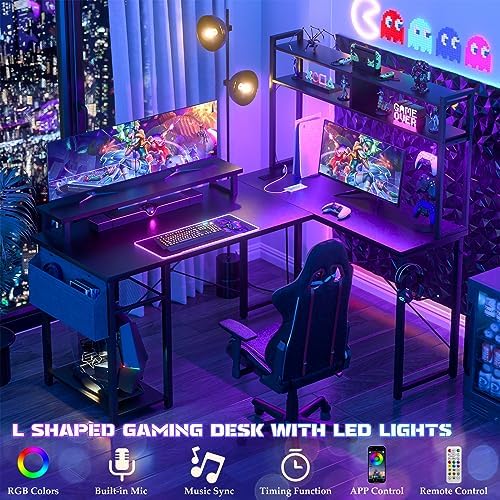 Aheaplus Small L Shaped Desk Gaming Desk with LED Lights & Power Outlets - Image 3