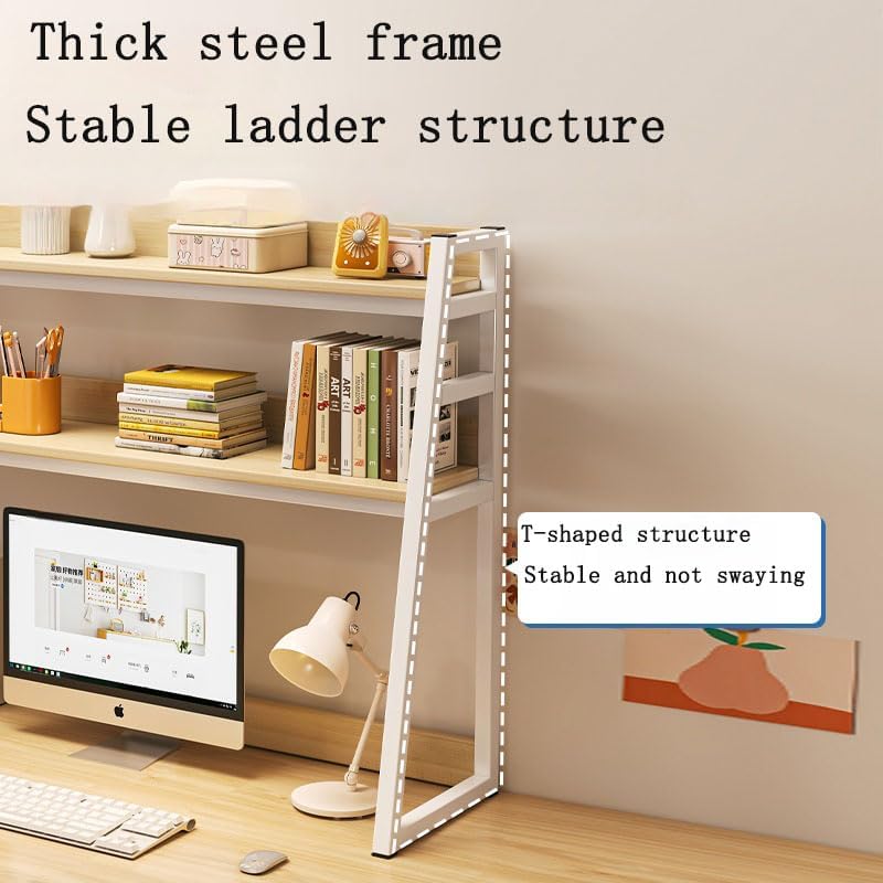 Desktop Bookshelf Computer Desk,Desk Hutch Dorm， 2-Tier Wood Hutch Bookcase Organizer, for Home Office Dorm Furniture Storage Shelves (White, 29.5in*35.5in*12.6in) - Image 3