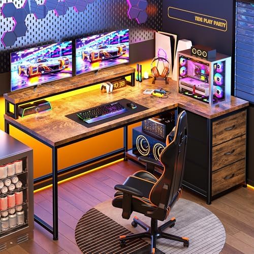 EnHomee 48" L Shaped Desk with 3 Storage Drawers for Teen Gamers Home Study by EnHomee