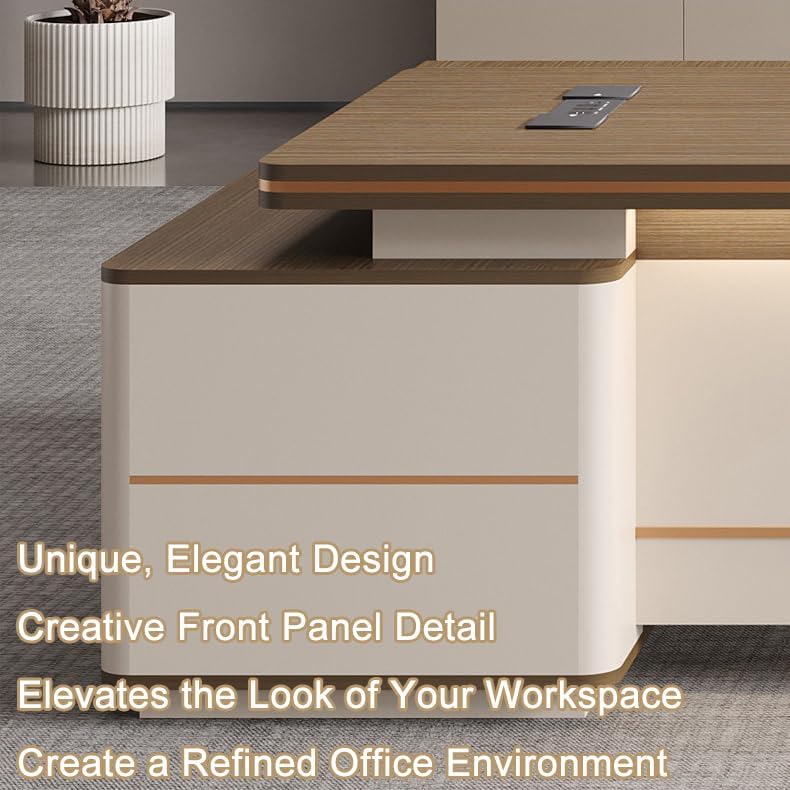Modern L Shaped Executive Desk with Drawers & Storage, Executive Office Desk Computer Table with Aluminum Alloy Inlaid Curved Surface, Management Workstation for Home or Office(F-Right, L2.4M/94IN) - Image 5