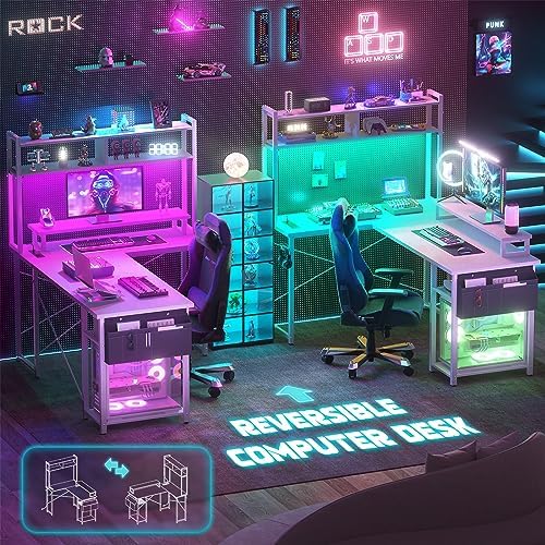 Aheaplus Small L Shaped Desk Gaming Desk with LED Lights & Power Outlets - Image 6