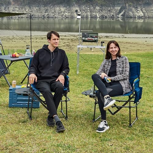 EVER ADVANCED Camping Directors' Chair with Side Table, Portable Folding Chair with Compact Size, Heavy Duty Lawn Chair with Pocket for Camping, Lawn, Sports and Fishing, 400lbs, Blue 2 Pack - Image 2