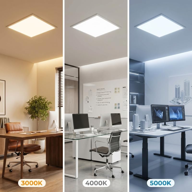 2x2 LED Flat Panel Light with Emergency Battery Backup, 40W 3000K/4000K/5000K, 0-10V Dimmable, 5200 Lumens, Backlit Drop Ceiling Panel, 100-277V, UL DLC Listed, Built-in Backup – 1 Pack - Image 4