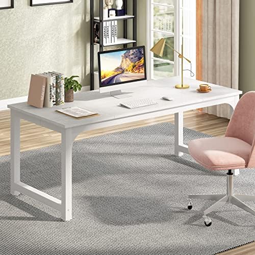 Tribesigns Modern Computer Desk, 70.8 x 31.5 inch Large Office Desk Computer Table Study Writing Desk Workstation for Home Office, White Metal Frame - Image 4