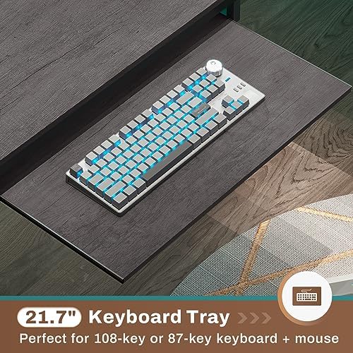 SEDETA L Shaped Gaming Desk, Convertible 96" Home Office Desk or Corner Desk, L Shaped Table with Power Outlets & LED Strip, Monitor Stand, Keyboard Tray, Pegboard and Storage Shelves, Grey - Image 6