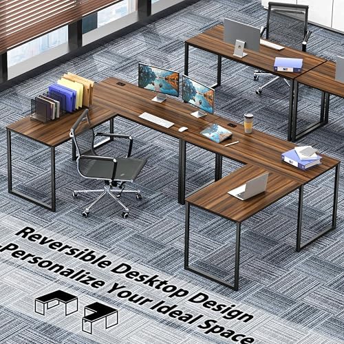 SHW Mission 55 x 60 L-Shape Home Office Computer Desk, Walnut - Image 2