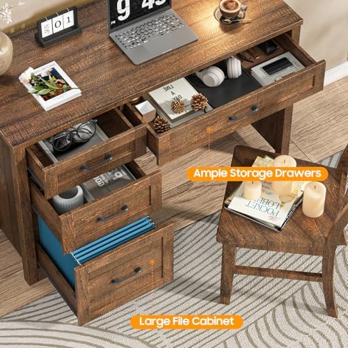 Halitaa Executive Desk with 3 Storage Drawers, Red Brown - Image 5