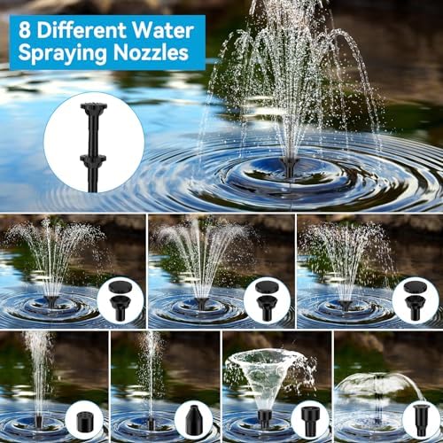 POPOSOAP Solar Fountain Pump with 3600mAh Battery Backup, 8W Solar Powered Bird Bath Fountain with Dry-run Protection & Double-layer Nozzles 5Ft Tubing for Pond, Bird Bath, Backyard Water Feature - Image 5
