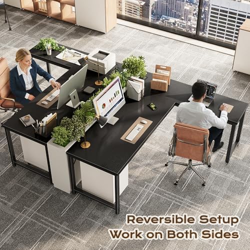 Huuger 63 Inch L Shaped Desk with Power Outlets & 0.95 Inch Thicker Desktop - Image 2