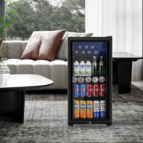 Saeoola Beverage Refrigerator, 3.2 Cu.ft Mini Fridge with Double Glass Door, Cooler for Soda, Beer or Wine for Home, Office or Bar with Adjustable Removable Shelves (Black) - Image 6