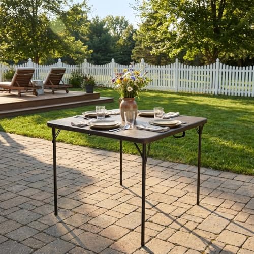 34" Square Folding Table for 4 Person, 330lbs Weight Capacity Foldable Table with HDPE Tabletop & Heavy-Duty Steel Legs, Portable Picnic Table for Indoor Outdoor Parties, Camping, Coffee Woodgrain - Image 2