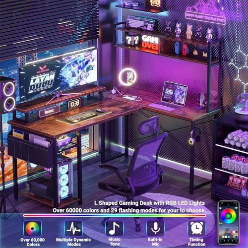 Besiost 48" Small L Shaped Desk Gaming Desk with Power Outlets & Led Lights - Image 4