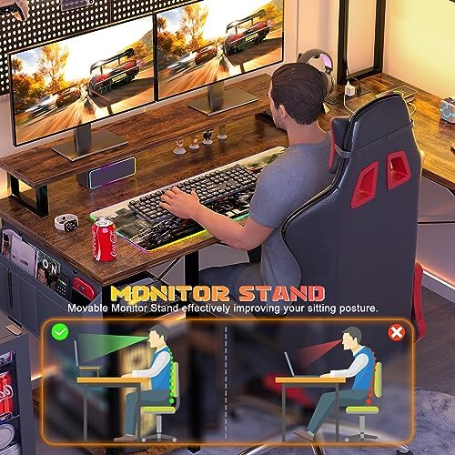 Aheaplus Small L Shaped Desk Gaming Desk with LED Lights & Power Outlets - Image 4