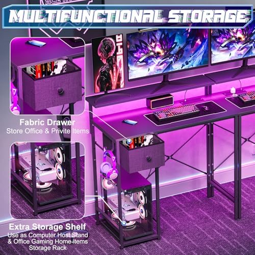 X-cosrack 33.5" Small Gaming Desk with LED Lights & Long Monitor Stand, Compact Computer Desk with Power Outlets & CPU Stand, Gamer Table with Storage Drawer for Home Office, Bedroom Corner, Black - Image 5