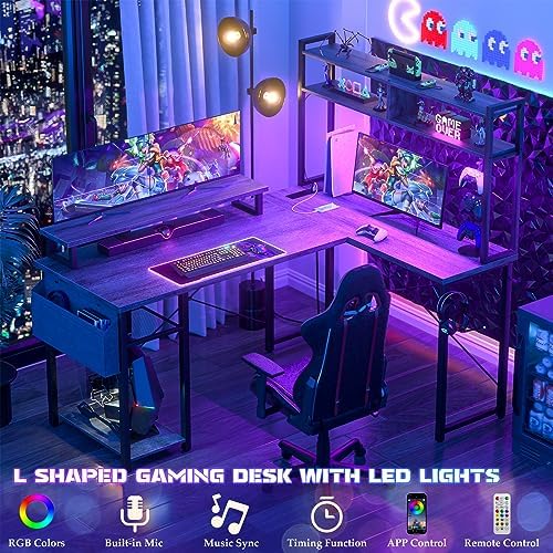 Aheaplus Small L Shaped Desk Gaming Desk with LED Lights & Power Outlets - Image 3