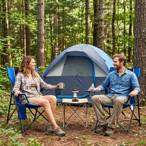 Romswi Oversized Portable Folding Camping Chair for Adults, Heavy Duty Outdoor Sports Chair with Dual Cup Holders, Side Pocket and Carry Bag, for Lawn, Beach, Fishing, Picnic and Tailgating,Blue - Image 2
