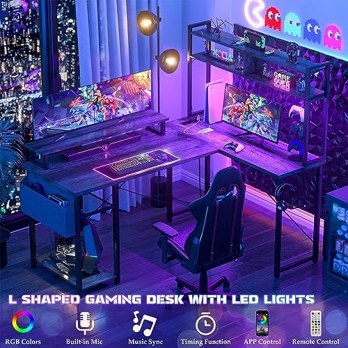 Aheaplus Small L Shaped Desk Gaming Desk with LED Lights & Power Outlets - Image 3